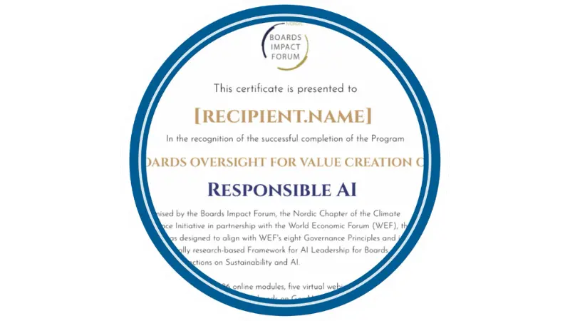Certification from Boards Oversight of Responsible AI for Value Creation from Q4 2025